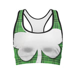 Green Shamrock Tartan Print Women's Sports Bra