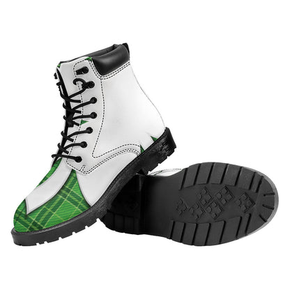 Green Shamrock Tartan Print Work Boots