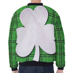 Green Shamrock Tartan Print Zip Sleeve Bomber Jacket