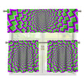 Green Shapes Moving Optical Illusion 3 Piece Kitchen Curtains