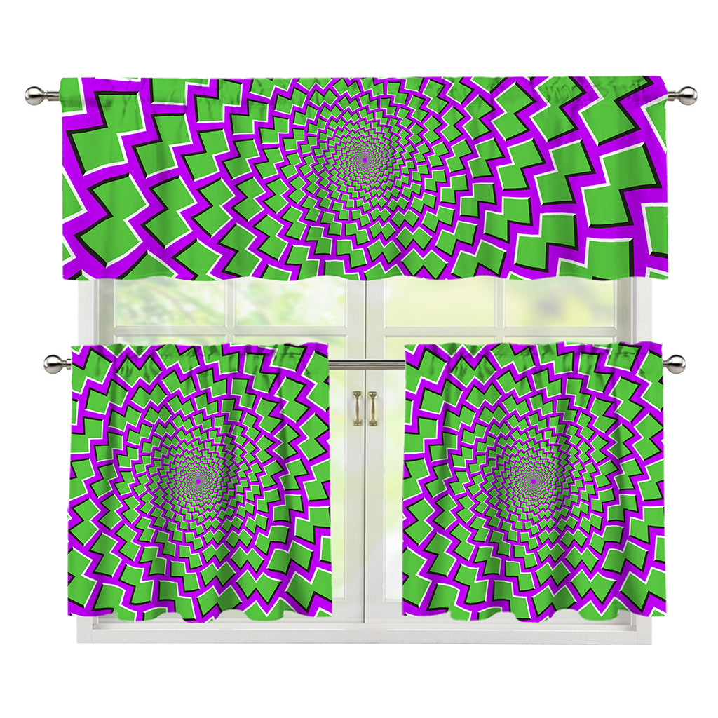 Green Shapes Moving Optical Illusion 3 Piece Kitchen Curtains
