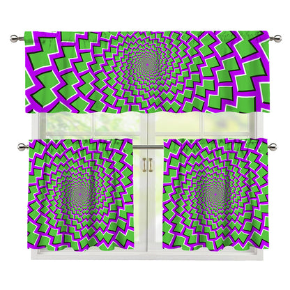 Green Shapes Moving Optical Illusion 3 Piece Kitchen Curtains