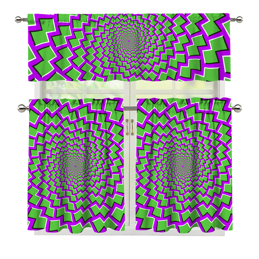 Green Shapes Moving Optical Illusion 3 Piece Kitchen Curtains