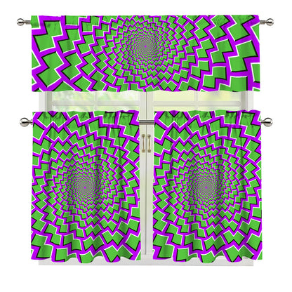 Green Shapes Moving Optical Illusion 3 Piece Kitchen Curtains