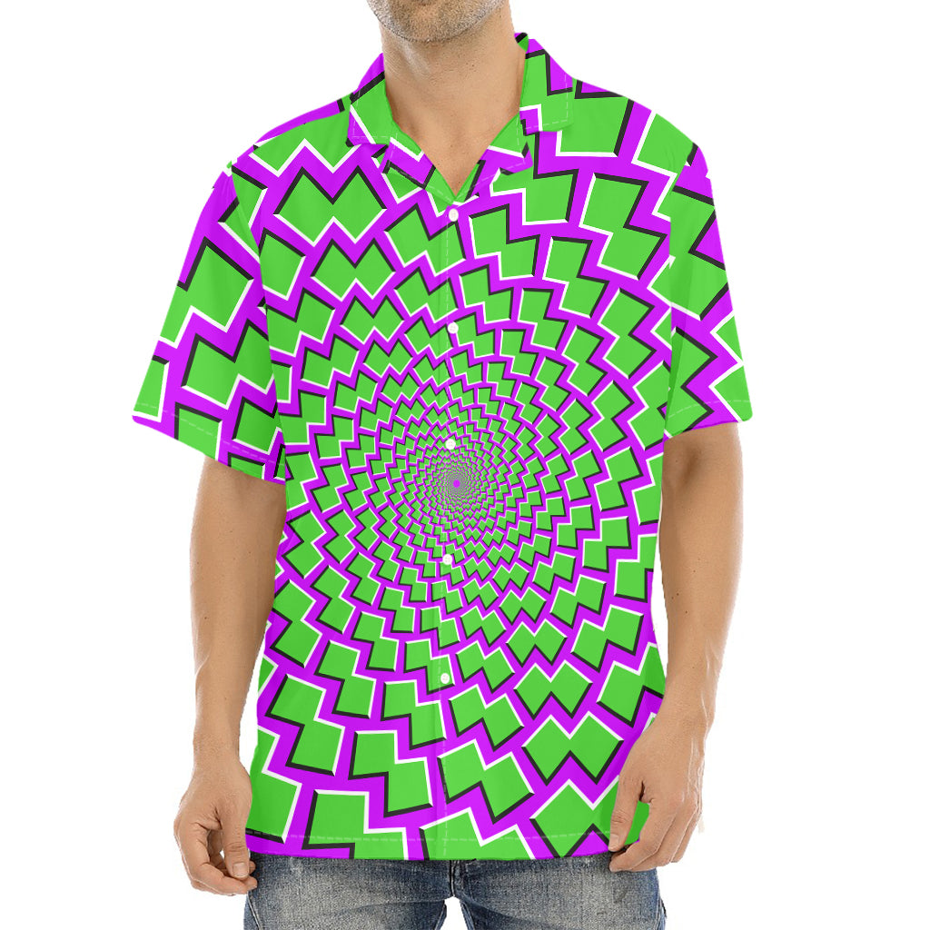 Green Shapes Moving Optical Illusion Aloha Shirt