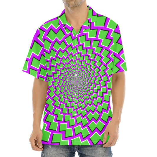 Green Shapes Moving Optical Illusion Aloha Shirt