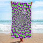 Green Shapes Moving Optical Illusion Beach Towel