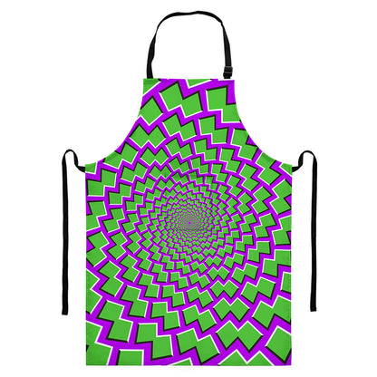 Green Shapes Moving Optical Illusion Bib Apron With Pocket