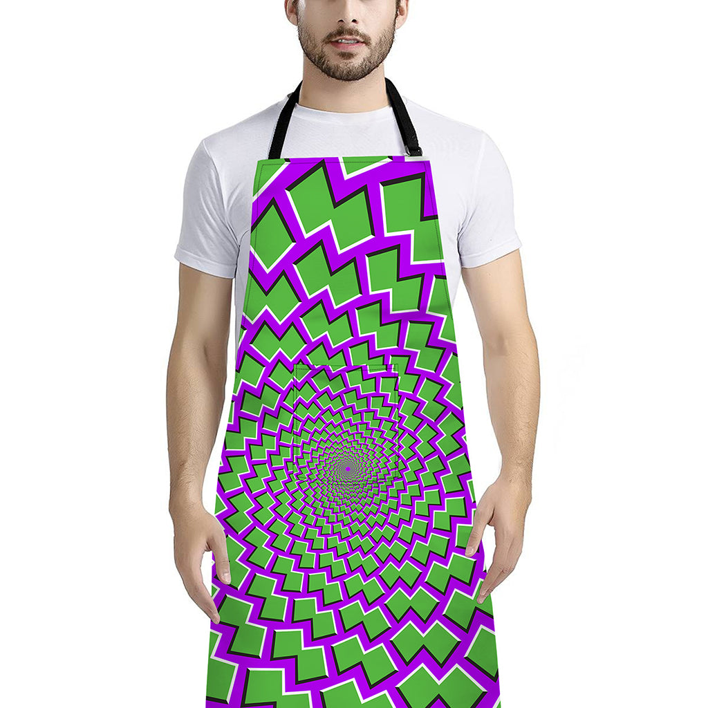 Green Shapes Moving Optical Illusion Bib Apron With Pocket