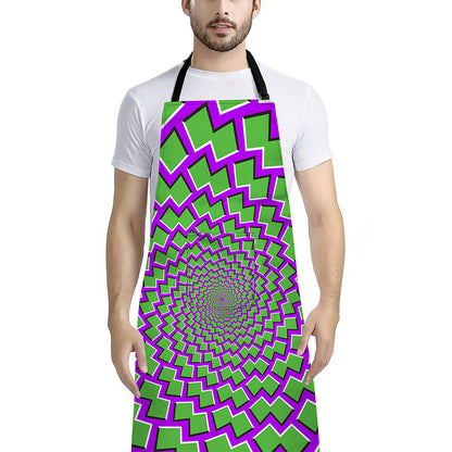 Green Shapes Moving Optical Illusion Bib Apron With Pocket