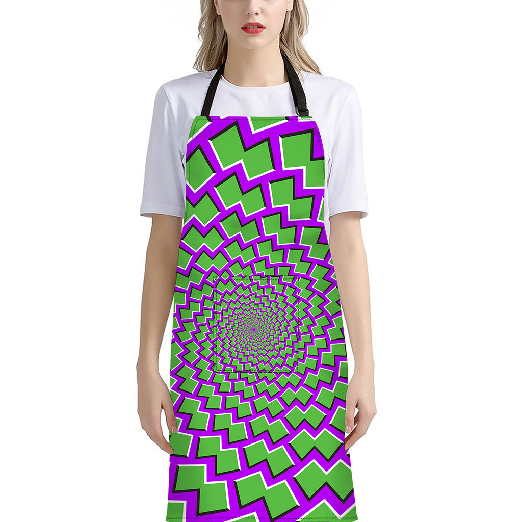 Green Shapes Moving Optical Illusion Bib Apron With Pocket