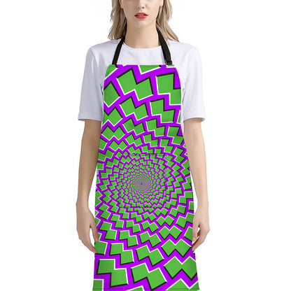 Green Shapes Moving Optical Illusion Bib Apron With Pocket