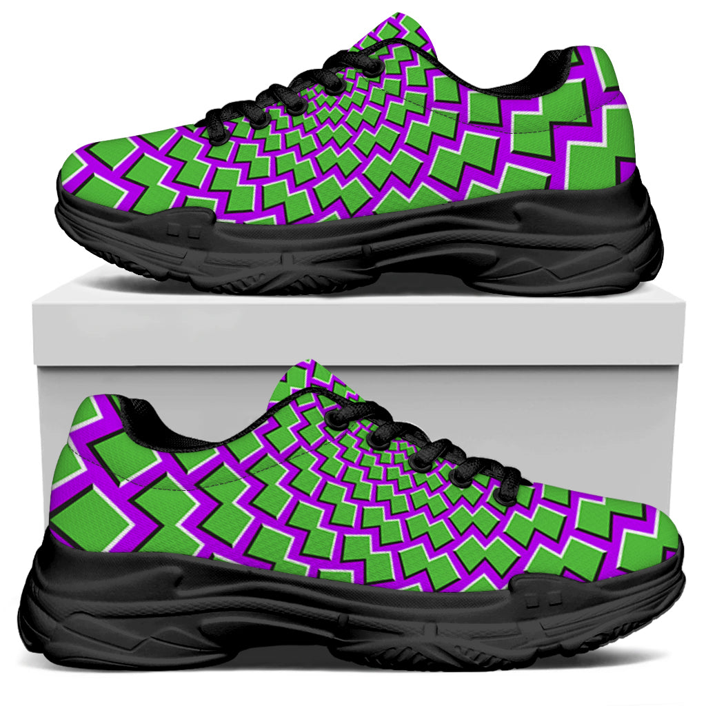 Green Shapes Moving Optical Illusion Black Chunky Shoes