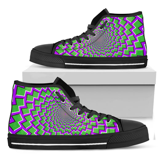 Green Shapes Moving Optical Illusion Black High Top Sneakers