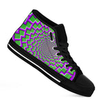 Green Shapes Moving Optical Illusion Black High Top Sneakers