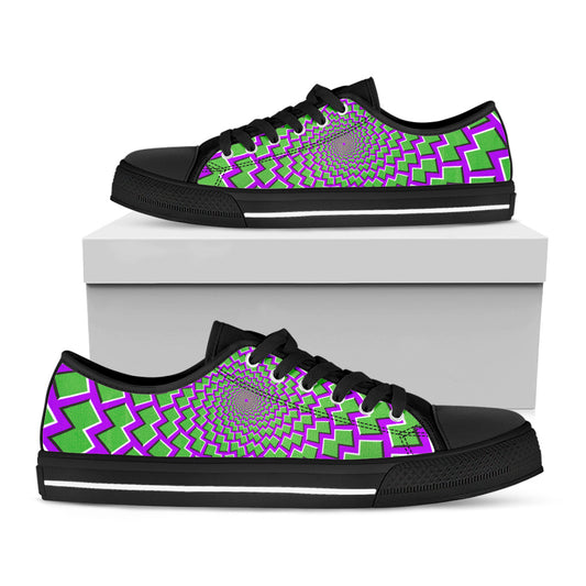 Green Shapes Moving Optical Illusion Black Low Top Sneakers