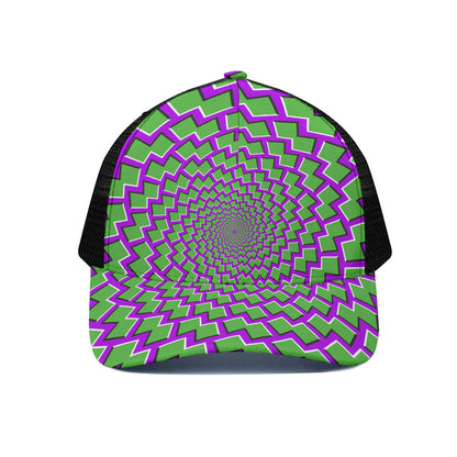 Green Shapes Moving Optical Illusion Black Mesh Trucker Cap
