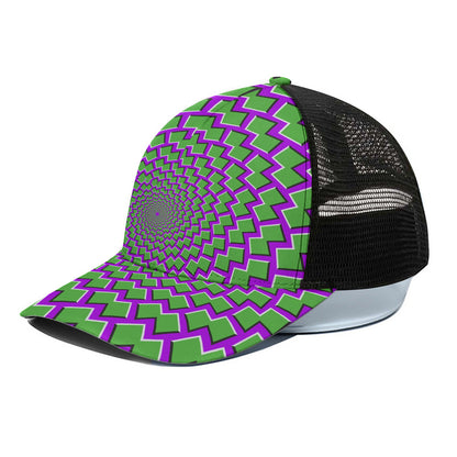 Green Shapes Moving Optical Illusion Black Mesh Trucker Cap