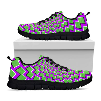 Green Shapes Moving Optical Illusion Black Running Shoes