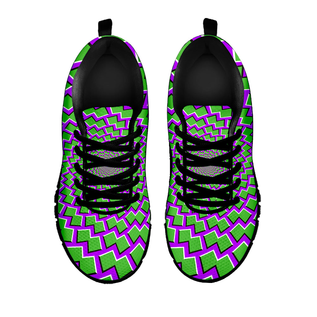 Green Shapes Moving Optical Illusion Black Running Shoes