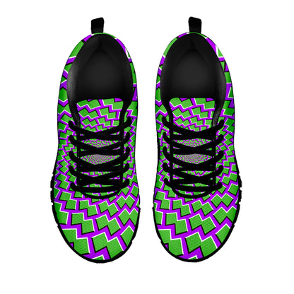 Green Shapes Moving Optical Illusion Black Running Shoes