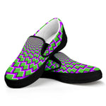 Green Shapes Moving Optical Illusion Black Slip On Sneakers