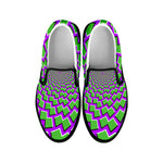 Green Shapes Moving Optical Illusion Black Slip On Sneakers