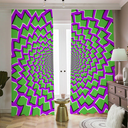 Green Shapes Moving Optical Illusion Blackout Pencil Pleat Curtains