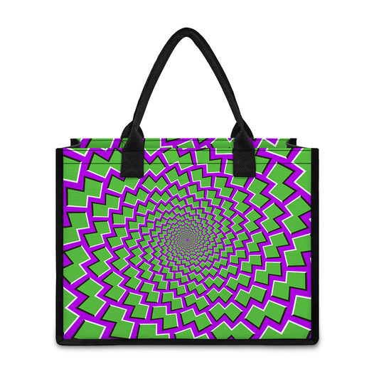Green Shapes Moving Optical Illusion Canvas Tote Bag