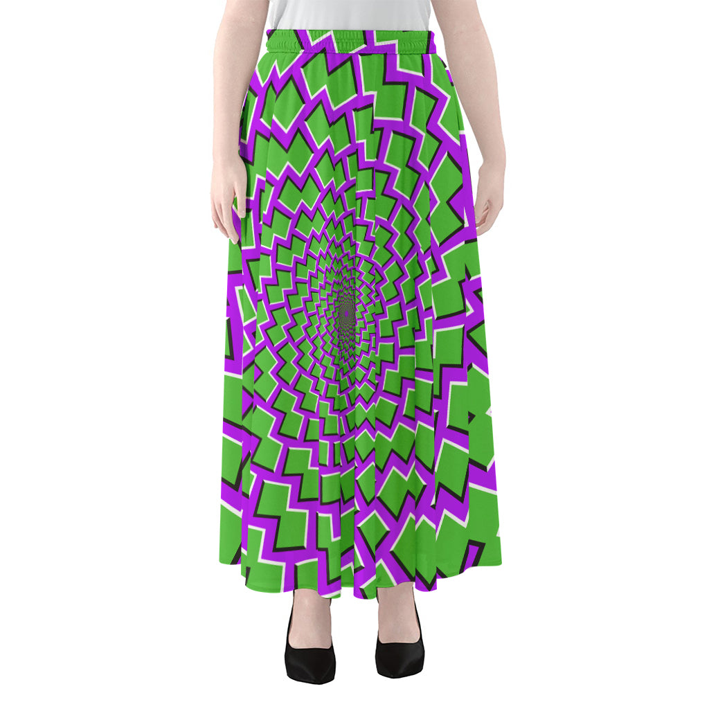 Green Shapes Moving Optical Illusion Chiffon Maxi Skirt