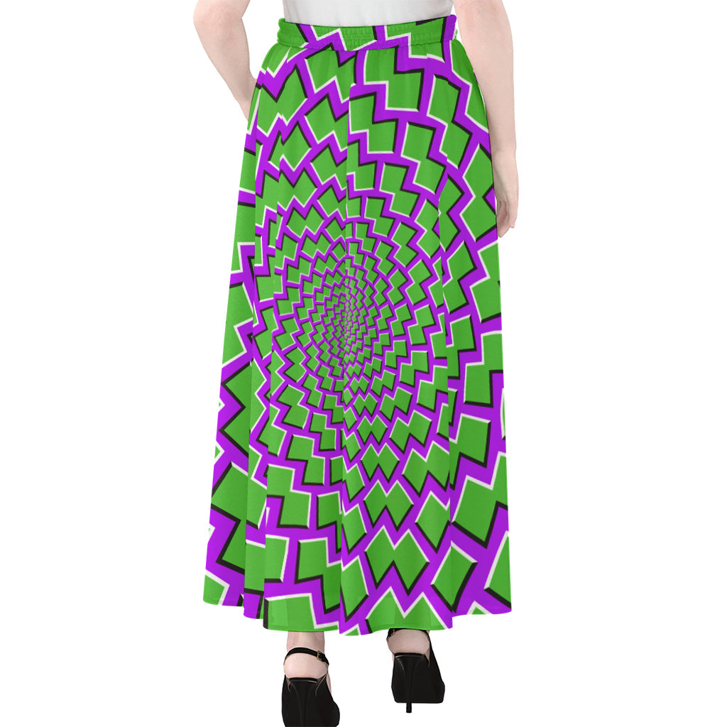 Green Shapes Moving Optical Illusion Chiffon Maxi Skirt