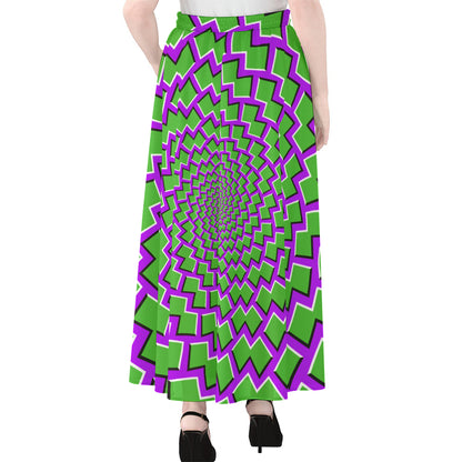 Green Shapes Moving Optical Illusion Chiffon Maxi Skirt