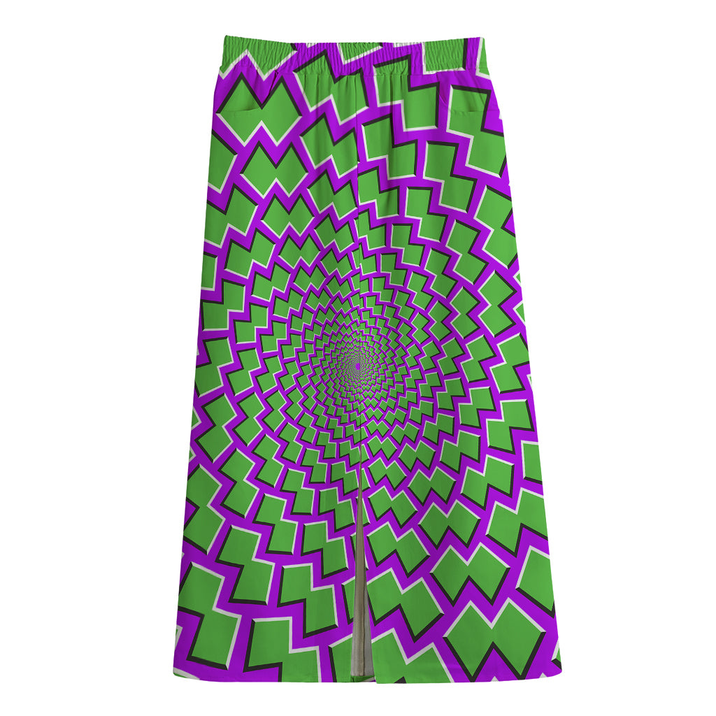 Green Shapes Moving Optical Illusion Cotton Front Slit Maxi Skirt