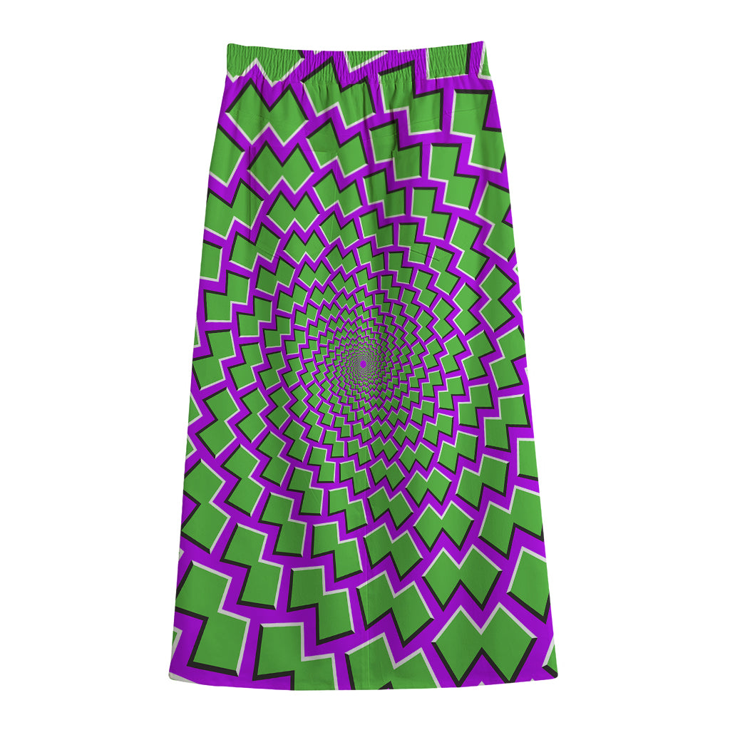 Green Shapes Moving Optical Illusion Cotton Front Slit Maxi Skirt