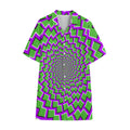 Green Shapes Moving Optical Illusion Cotton Hawaiian Shirt