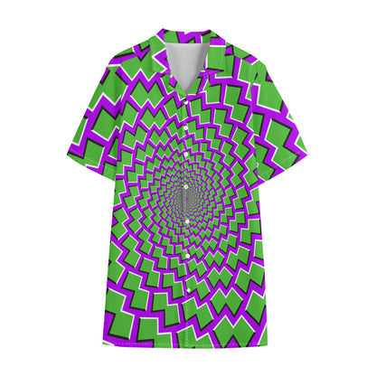 Green Shapes Moving Optical Illusion Cotton Hawaiian Shirt