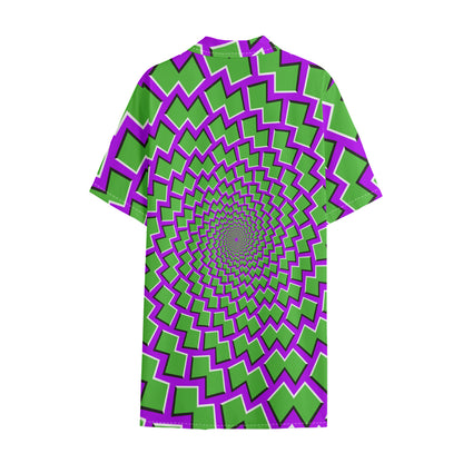 Green Shapes Moving Optical Illusion Cotton Hawaiian Shirt