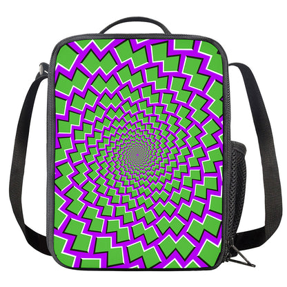 Green Shapes Moving Optical Illusion Crossbody Lunch Bag
