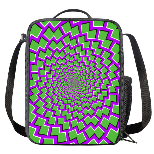 Green Shapes Moving Optical Illusion Crossbody Lunch Bag