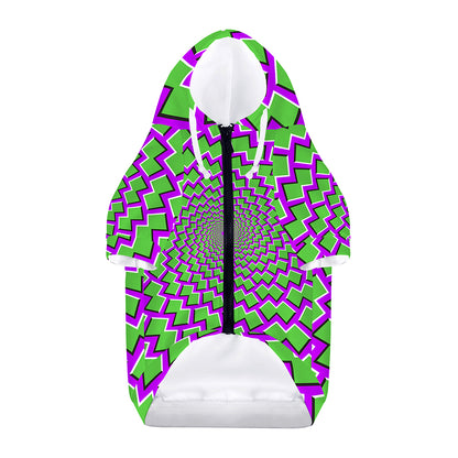 Green Shapes Moving Optical Illusion Dog Zip Up Hoodie