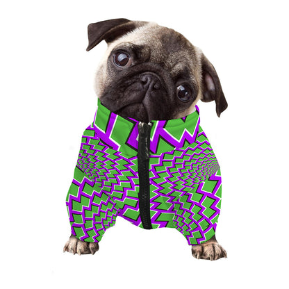 Green Shapes Moving Optical Illusion Dog Zip Up Jacket