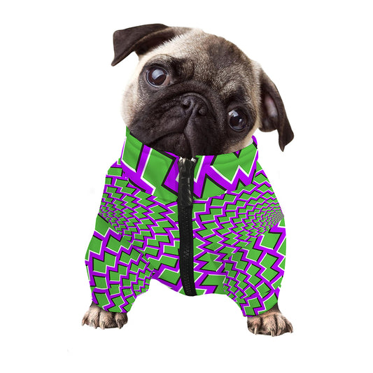 Green Shapes Moving Optical Illusion Dog Zip Up Jacket