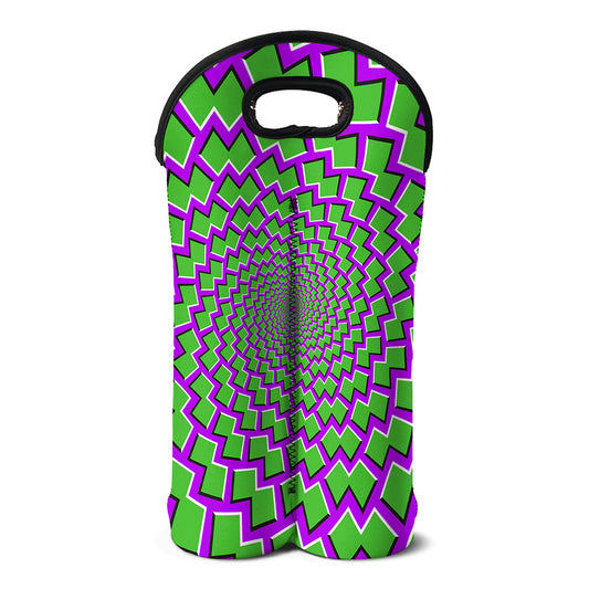Green Shapes Moving Optical Illusion Double Neoprene Wine Tote