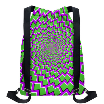 Green Shapes Moving Optical Illusion Drawstring Backpack