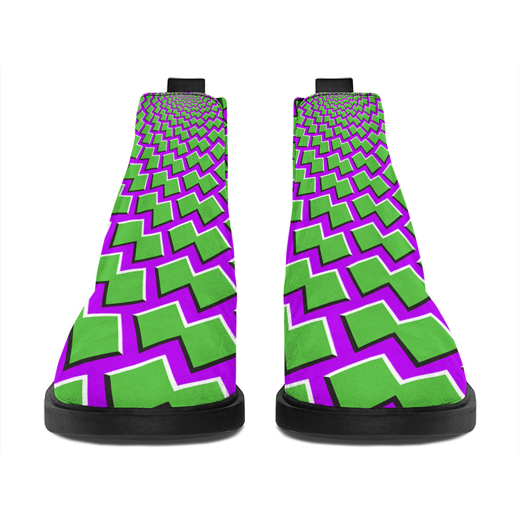Green Shapes Moving Optical Illusion Flat Ankle Boots
