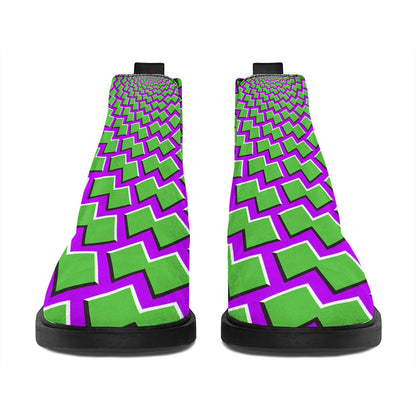 Green Shapes Moving Optical Illusion Flat Ankle Boots