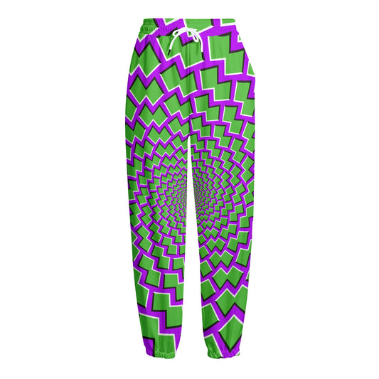 Green Shapes Moving Optical Illusion Fleece Lined Knit Pants