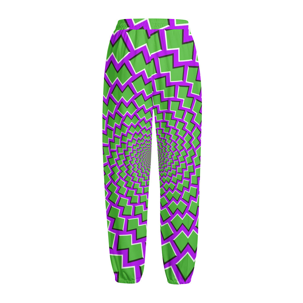 Green Shapes Moving Optical Illusion Fleece Lined Knit Pants