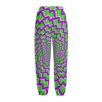 Green Shapes Moving Optical Illusion Fleece Lined Knit Pants