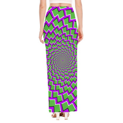 Green Shapes Moving Optical Illusion High Slit Maxi Skirt